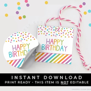 Instant Download HAPPY BIRTHDAY Rainbow Confetti Tag, Rainbow Sprinkles Birthday Mini Cookie Packaging Printable Gift Tag, #124AID VIP