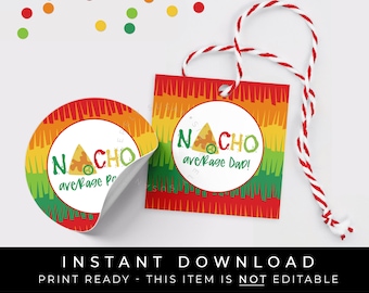 Instant Download NACHO Average Dad Papá Tag, Nacho Chips Father's Day Gift Tag, Spanish Piñata Fiesta Cookie Tag Printable, #133FDCID VIP