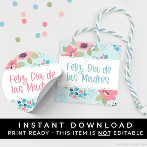 Download instantâneo Feliz Día de las Madres Espanhol Feliz Dia das Mães Etiqueta floral para biscoitos para impressão, Etiqueta para presente de flores Mamá, # 265DID VIP
