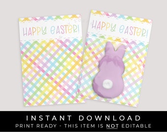 Instant Download Happy Easter Cookie Card Printable, Spring Pastel Gingham Plaid Mini Cookie Card Backer Treat Tag 3.5 x 5", #256AID VIP