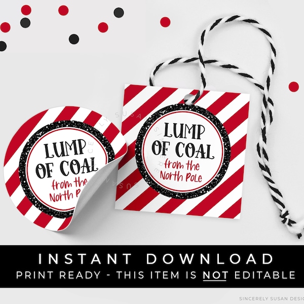 Instant Download Lumps of Coal from the North Pole Cookie Tag, Naughty List Christmas Gift Tag Secret Santa Holiday Party Favor, #212BID VIP