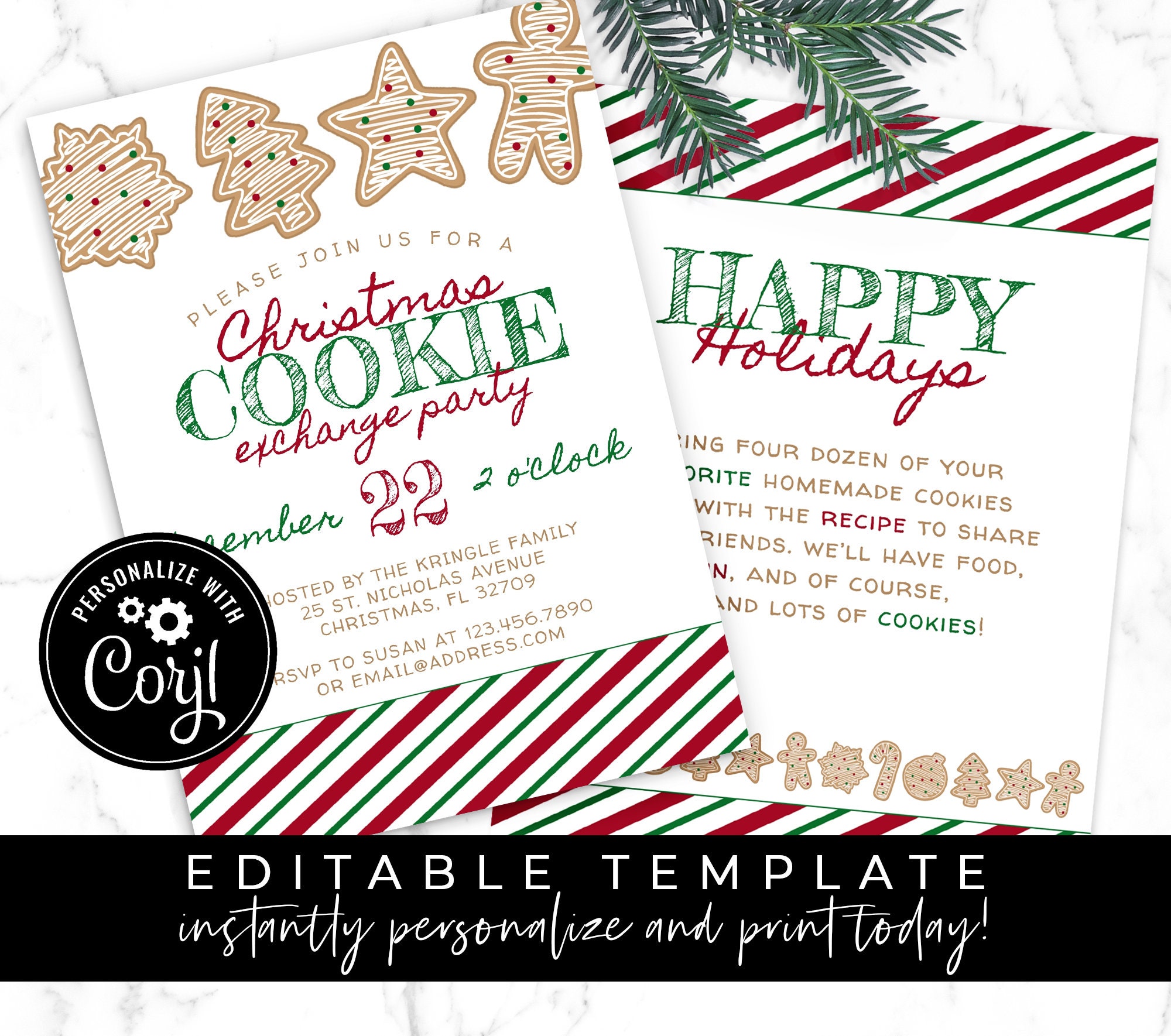Christmas Cookie Exchange Invitation Editable Corjl Template | Etsy