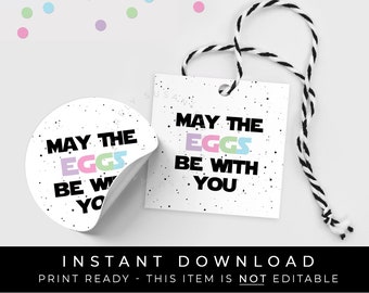 Instant Download Ostern Möge die Eier mit Dir sein Cookie Tag, Space Wars Stern Galaxie grünes Kind Yoda Geschenkanhänger #114E2ID VIP
