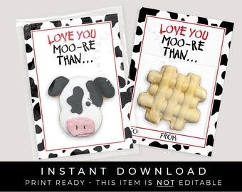 Instant Download Love You More Than Cow Cookie Card Printable, Cow Print Mini Cookie Card Classroom Valentine Treat, #239AID VIP