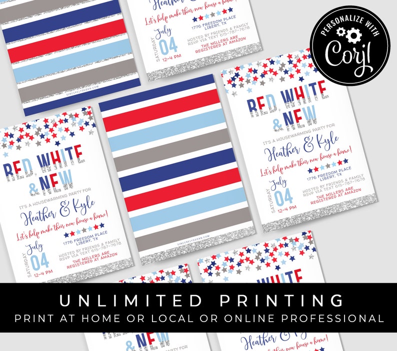 Patriotic Housewarming Invitation New Home 4th of July Printable Invitation Just Moved Military PCS Editable Template Download Corjl #060