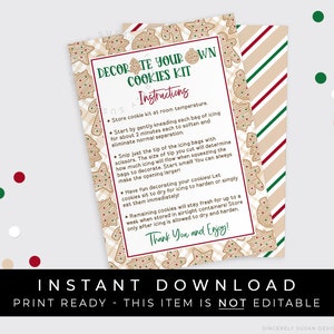 Instant Download Kerstmis Versier je eigen Cookie Kit, Vakantie DIY Gingerbread Cookies Decorating Kit Instructies Afdrukbaar, #188BID VIP