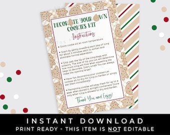 Instant Download Christmas Decorate Your Own Cookie Kit, Holiday DIY Gingerbread Cookies Decorating Kit Instructions Printable, #188BID VIP