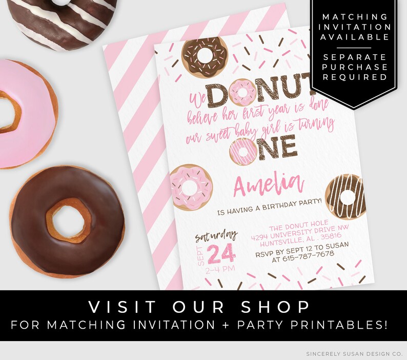 Pink Donut Birthday Milestone Poster Printable Party 1st Birthday Girl Stats Sign Keepsake Nursery Art Editable Template Download Corjl #004