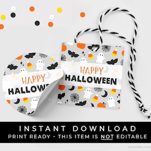 Étiquette à biscuits Happy Halloween à téléchargement immédiat, imprimable, étiquette fantasmagorique des bonbons ou du sort, VIP #179BID
