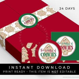 Instant Download 24 Days of Cookies Advent Calendar Christmas Cookie Countdown, Printable Holiday Packaging Advent Cookie Box, #188ID24 VIP
