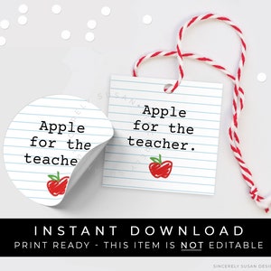 Sofortiger Download Apfel für den Lehrer Zurück zu Schule Anhänger, Notizbuch und Notizbuch BTS druckbare Geschenkanhänger für Lehrer, #148HID VIP