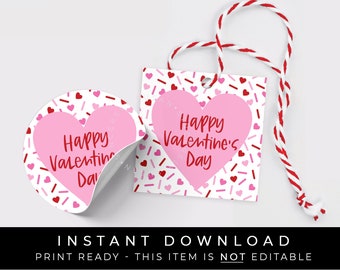 Instant Download Happy Valentine's Day Heart Cookie Tag, Pink Red Heart Sprinkles Cookie Tag, Hearts Valentine Gift Tag, #226CID VIP