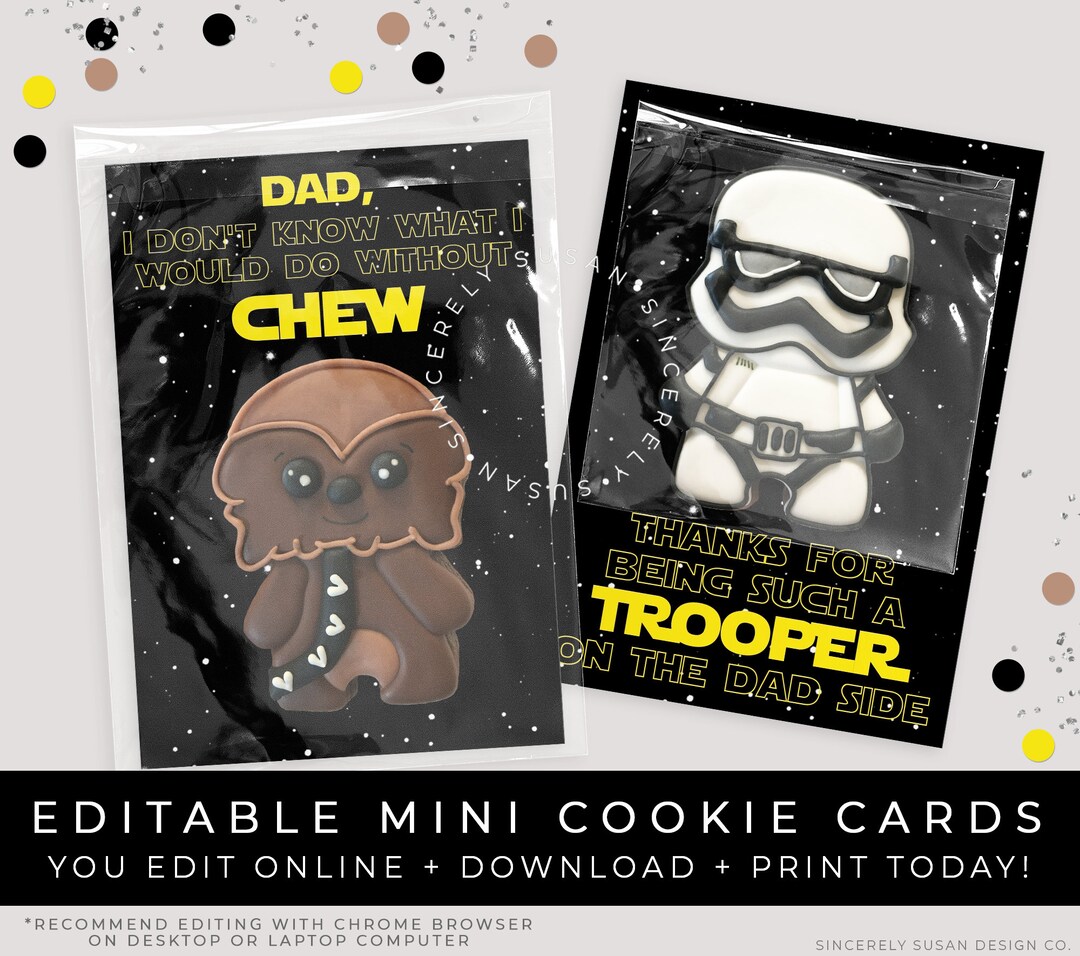 CUSTOMIZABLE Father's Day Star Wars Cookie Cards, Dad Space Galaxy