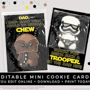 CUSTOMIZABLE Father's Day Star Wars Cookie Cards, Dad Space Galaxy Trooper Personalized Gift Card Printable Cookie Packaging Corjl #122B VIP