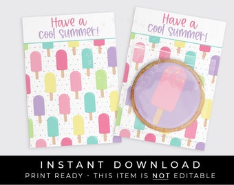 Instant Download Popsicle Cookie Card Printable, Have A Cool Summer Popsicle Mini Cookie Backer Ice Cream Stick Creamsicle, #277PAID VIP