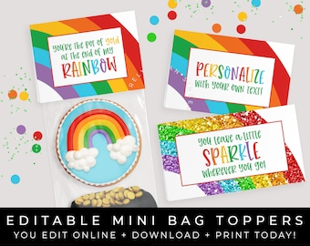 CUSTOMIZABLE Rainbow Bag Topper, St Patricks Day Personalized Printable Pot of Gold Mini Cookie Packaging Treat Bag Topper, Corjl #103 VIP