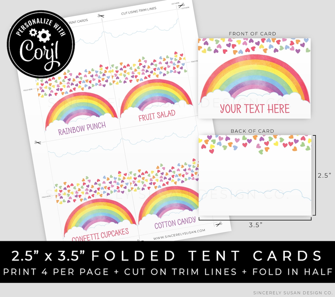 Rainbow Food Tent Cards Printable Birthday Party Rainbow Heart | Etsy