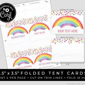Rainbow Food Tent Cards Printable Birthday Party Rainbow Heart Confetti ...