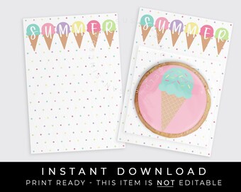 Instant Download Summer Ice Cream Cone Cookie Card Printable, Ice Cream Mini Cookie Backer Pointed Waffle Cone Scoop, #277HID VIP