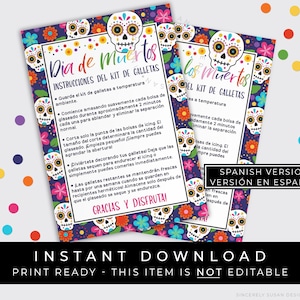 Sofortiger Download SPANISCHE Dia de Muertos DIY Cookie Kit Anleitung Druckbare Karte, Karte Tag der Toten Cookie Decorating Kit Card, #181BID VIP