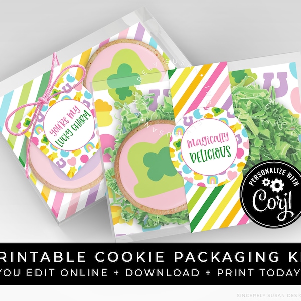 CUSTOMIZABLE You're My Lucky Charm Cookie Packaging Wrap Kit, Editable Tag St. Patrick's Day Magically Delicious Printable, Corjl #101 VIP