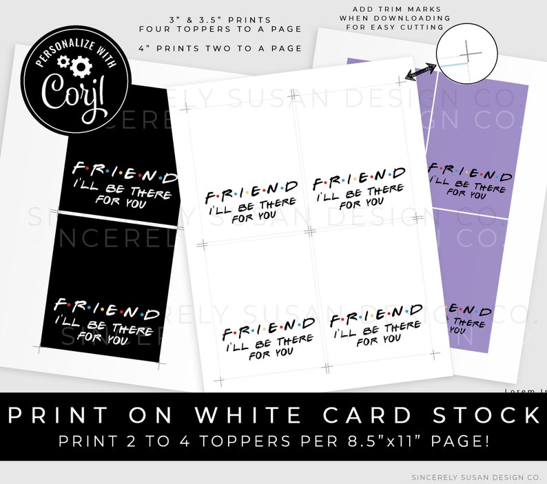 CUSTOMIZABLE Friends TV Show Printable Bag Topper, Personalized Mini Cookie Packaging, Friends Party Favor Topper Download Corjl #084 VIP image 2