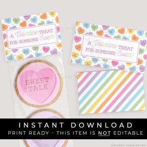 Descarga instantánea de adorno de bolsa de San Valentín, adorno de galleta de corazón de caramelo imprimible, etiquetas de conversación de San Valentín Sweet Talk, #218AID VIP