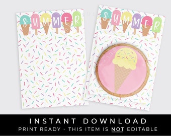 Instant Download Popsicle Ice Cream Sprinkles Cookie Card Printable, Sweet Summer Ice Cream Cone Popsicle Mini Cookie Backer, #277PEID VIP