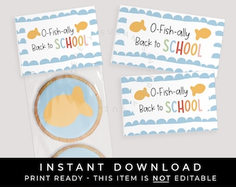 Instant Download O-Fish-ally Back to School Bag Topper, Goldfish Lunchbox Snack Treat Topper, #300AID VIP