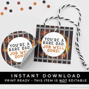 Sofortiger Download Vatertag Grillen Geschenkanhänger zum Ausdrucken, Rare Dad Job Well Done BBQ Holzkohle Grill Master Cookie Tag, #132AID VIP