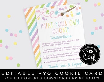 CUSTOMIZABLE PYO Paint Your Own Cookie Kit Instructions Printable, Easter Spring Sugar Cookie Decorating Kit Card Packaging, Corjl #108A VIP