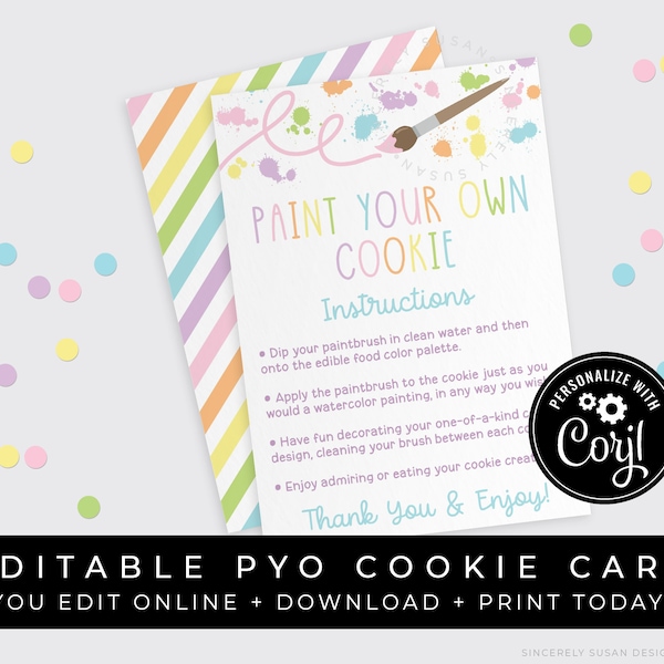 CUSTOMIZABLE PYO Paint Your Own Cookie Kit Instructions Printable, Easter Spring Sugar Cookie Decorating Kit Card Packaging, Corjl #108A VIP