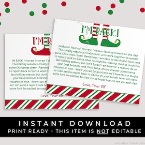 Instant Download I'm Back Elf Letter Printable, Welcome Back Christmas Mini Letter from Elf Return North Pole Tiny Note Card 4x5 #199CID VIP