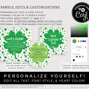 CUSTOMIZABLE Happy St. Patrick's Day Cookie Tag Printable, Shamrock Sprinkles Lucky 4 Leaf Clover Editable Sticker Gift Tag, Corjl 242 VIP image 3