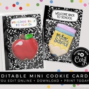 CUSTOMIZABLE Composition Notebook Back to School Cookie Cards, Personalized Printable Cookie Packaging Teacher Gift Download Corjl #115E VIP