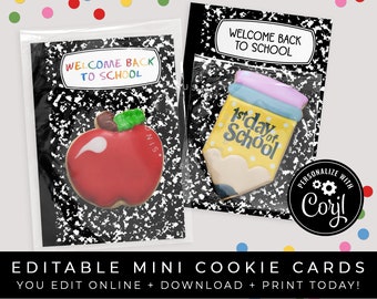 CUSTOMIZABLE Composition Notebook Back to School Cookie Cards, Personalized Printable Cookie Packaging Teacher Gift Download Corjl #115E VIP