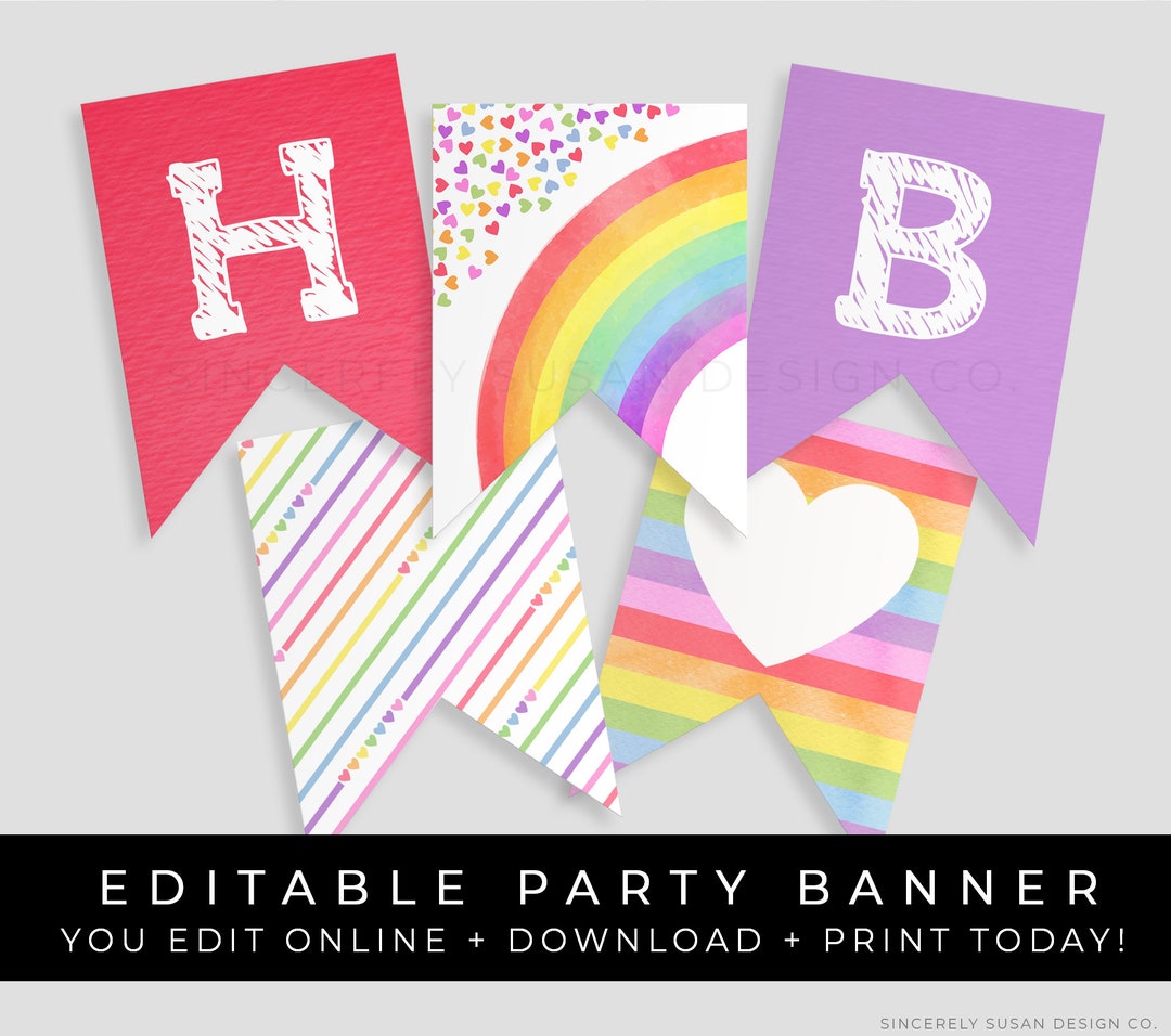 Rainbow Birthday Banner Printable Party Decorations Editable Rainbow Hearts Confetti Bunting Instant Download Template, Corjl #016 - Etsy rainbow-birthday-banner-printable-party-decorations-editable-rainbow-hearts-confetti-bunting-instant-download-template-corjl-016-etsy