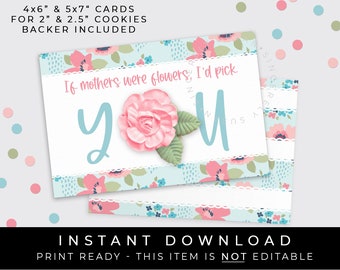 Instant Download Floral Happy Mother's Day Cookie Card Printable, Spring Flowers Mini Cookie Gift Card for Mom, #265BID VIP