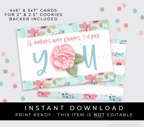 Instant Download Floral Happy Mother's Day Cookie Card Printable, Spring Flowers Mini Cookie Gift Card for Mom, #265BID VIP