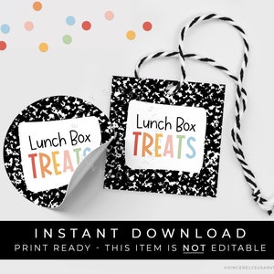 Caja de almuerzo de descarga instantánea trata etiqueta imprimible de regreso a la escuela, etiqueta de regalo para estudiantes de almuerzo de refrigerio de galletas del primer día de escuela, #299AID VIP