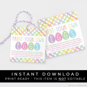 Download istantaneo PYO Easter Eggs Cookies Tag, Plaid primaverile stampabile Dipingi le tue uova Cookie Indicazioni Etichetta tag quadrata, #256BID VIP