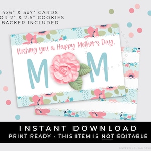 Descarga instantánea Floral Feliz Día de la Madre Tarjeta de galleta MOM imprimible, deseándole una feliz tarjeta de regalo de mini galleta del Día de la Madre, #265CID VIP