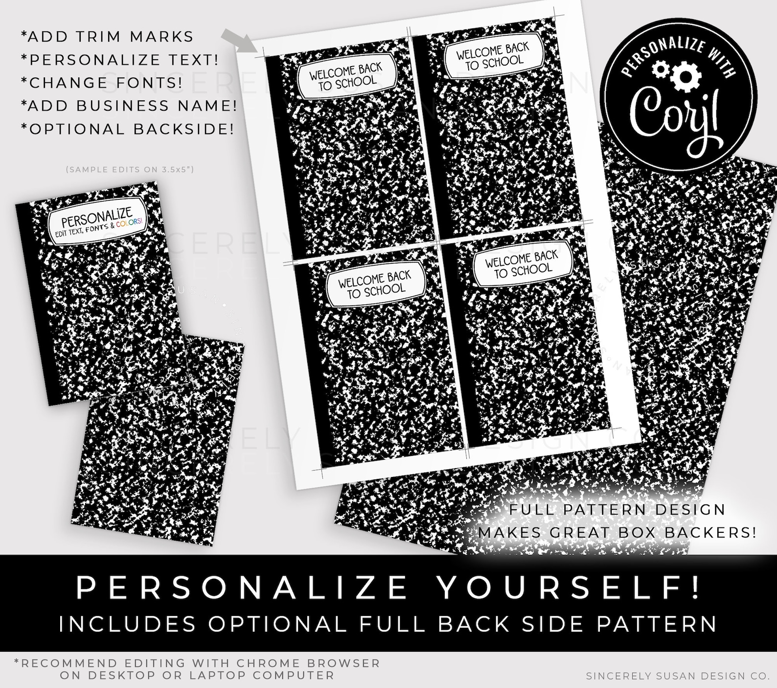 CUSTOMIZABLE Composition Notebook Back to School Cookie Cards Etsy