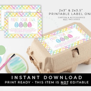 Instant Download PYO Easter Mini Cookies Egg Carton Sticker Label Tag, Printable Spring Pastel Paint Your Own Eggs Directions, #256AID VIP