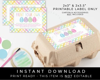 Instant Download PYO Easter Mini Cookies Egg Carton Sticker Label Tag, Printable Spring Pastel Paint Your Own Eggs Directions, #256AID VIP