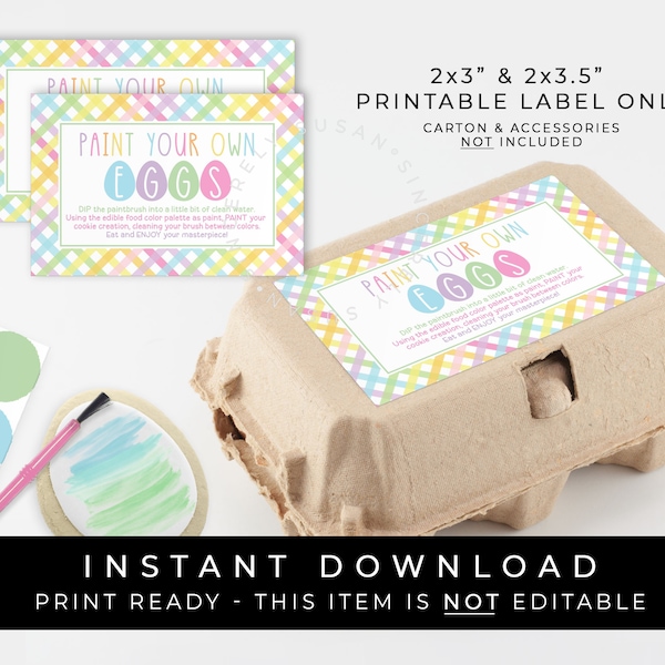 Instant Download PYO Easter Mini Cookies Egg Carton Sticker Label Tag, Printable Spring Pastel Paint Your Own Eggs Directions, #256AID VIP