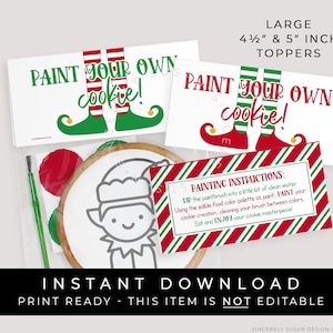 Descarga instantánea Elfo grande pinta tu propia bolsa de galletas Topper imprimible, Pies de elfo Navidad PYO Cookie Toppers Fiesta navideña Favor #191EID VIP