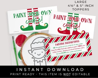 Instant Download Large Elf Paint Your Own Cookie Bag Topper Printable, Elf Feet Christmas PYO Cookie Toppers Holiday Party Favor #191EID VIP