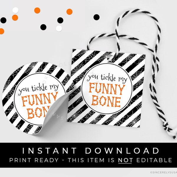 Instant Download Halloween Cookie Tag Printable, You Tickle My Funny Bone, Halloween Skeleton Bones Trick or Treat Tag, #280FBID VIP