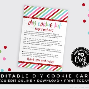 CUSTOMIZABLE Merry & Bright DIY Cookie Kit Instructions Printable Card, Colorful Holiday Christmas Cookie Decorating Kit, #198 VIP